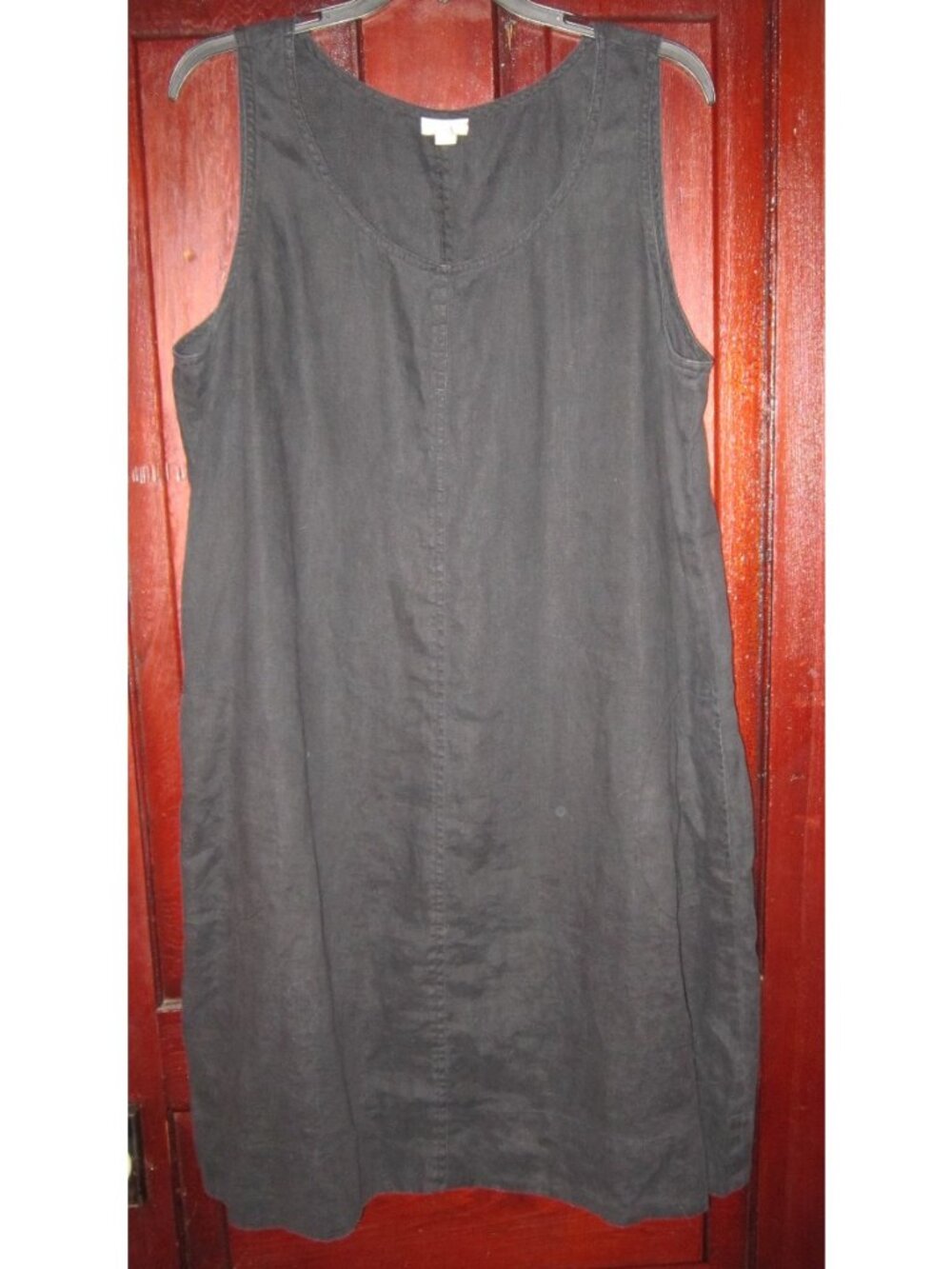 J. Jill Size L 100% Linen Dress Sleeveless Flared Pockets Black Popover Midi